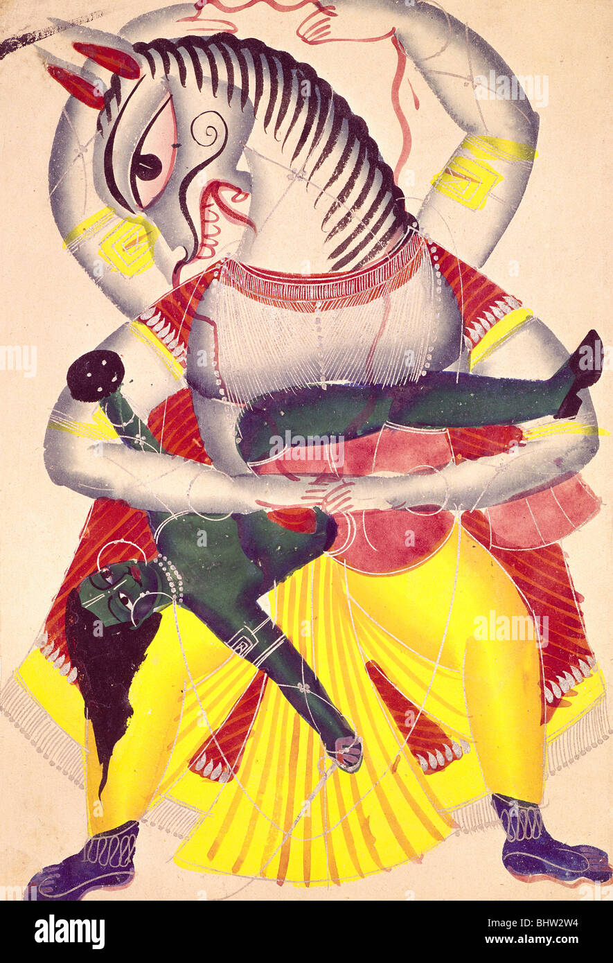 Kali and Shiva Kalighat Painting